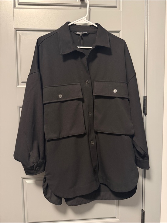 Zara Jackets & Blazers - Zara Black Oversized Utility Shacket Button Front Jacket Women’s M